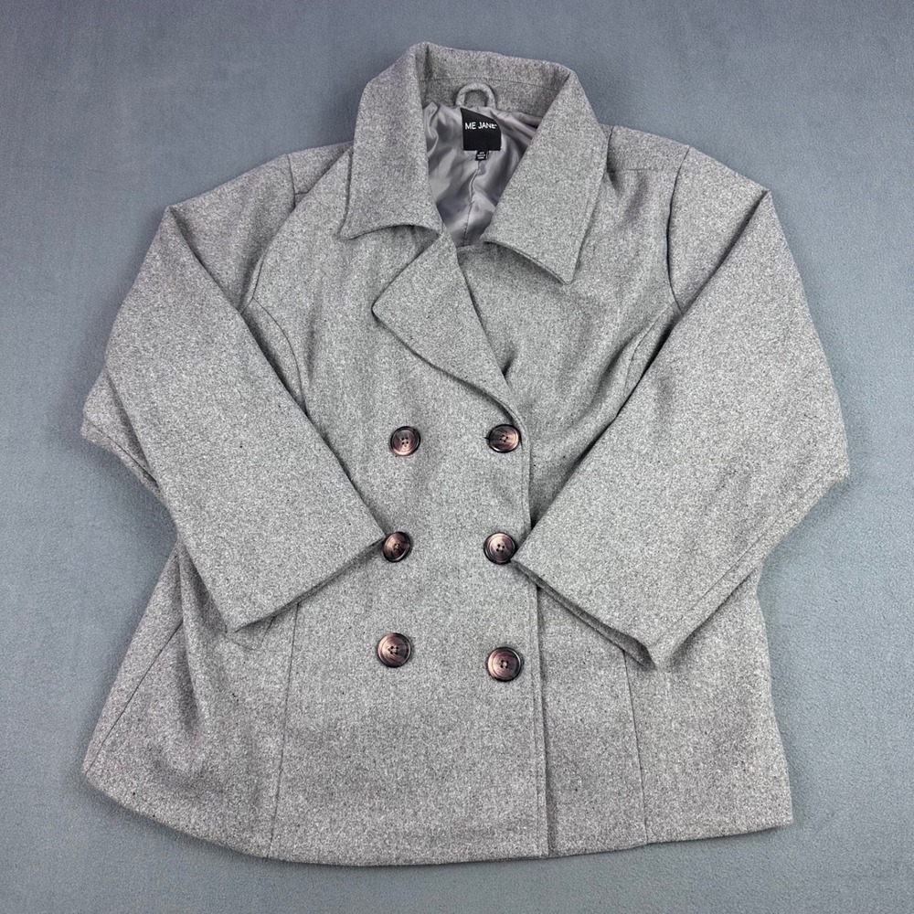 Me Jane Womens Plus 2X Gray Double Breasted Peacoat Jacket RN 57686 Heather Grey